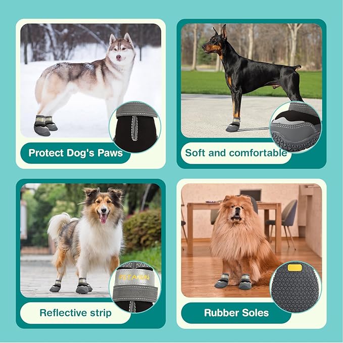 Petanims Dog Shoes for Large Dogs, Medium Dog Boots & Paw Protectors for Winter Snow, Waterproof Dog Booties for Hot Pavement, Hardwood Floors, for Rainy Black Size 6