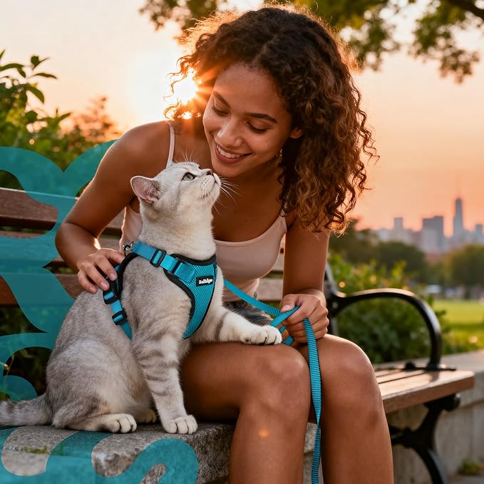 rabbitgoo Cat Harness and Leash Set, Escape Proof Kitten Harness for Safe Outdoor Walks, Soft Breathable Adjustable Vest with Reflective Strips for Kittens and Extra Small Cats, Teal, XXS
