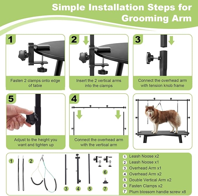 Home Dog Grooming Table Arm Adjustable 37" Height, 35"-51" Width Dog Grooming Arm with Clamp Perfect for Medium & Large Pets(Grooming Table Not Included)
