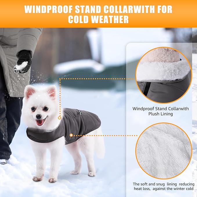 Dog Winter Jacket for Medium Dogs, Easy on Dog Fleece Snow Coat Velcro Waterproof Pet Puffer Clothes with Harness Hole Adjustable Reflective Quilted Pet Cold Weather Vest Wind-poof for Boy Male
