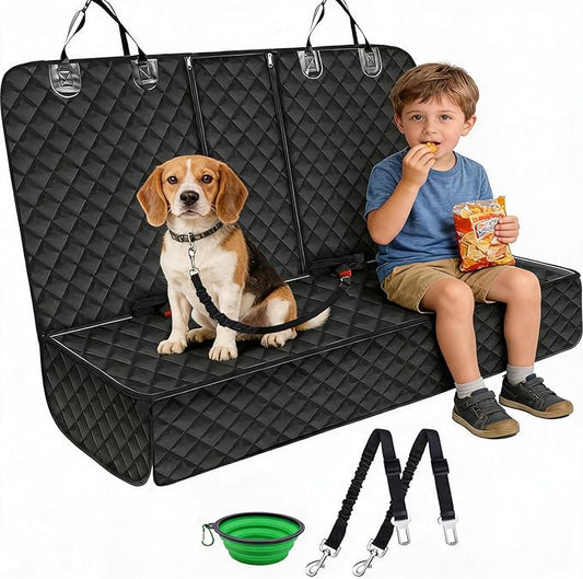 SNZ Dog Car Seat Cover for Back Seat, 100% Waterproof Pet Seat Protector, 600D Heavy Duty Bench Backseat Covers for Dogs, Scratch Proof Nonslip for Cars, Trucks, and SUVs