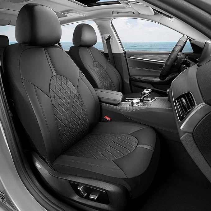 Coverado Universal Front Car Seat Covers, Waterproof Seat Protectors for Gym Sports & Pets, Quick-Fit for Cars SUVs and Trucks (Black)