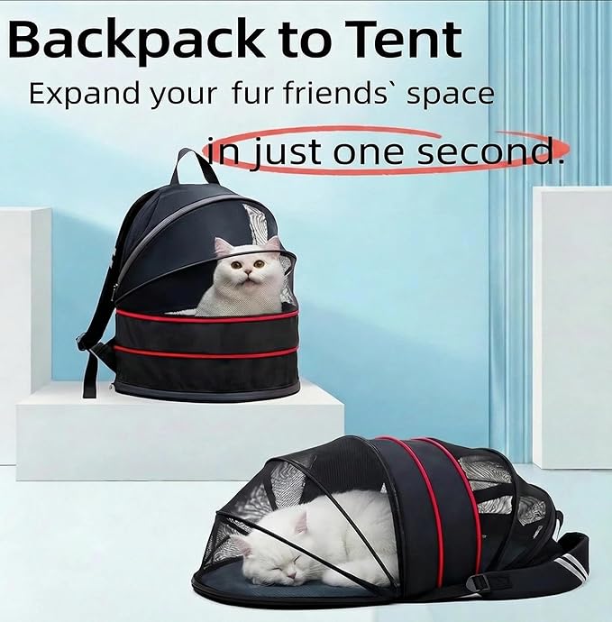 Pet Carrier Backpack for Cats and Small Dogs-Expandable Pet Tent Breathable Visible Pet Bag for Kitty and Puppy Foldable Pet Nest Bed Perfect for Travel Walks Shopping Vet Visits Home Use-Black