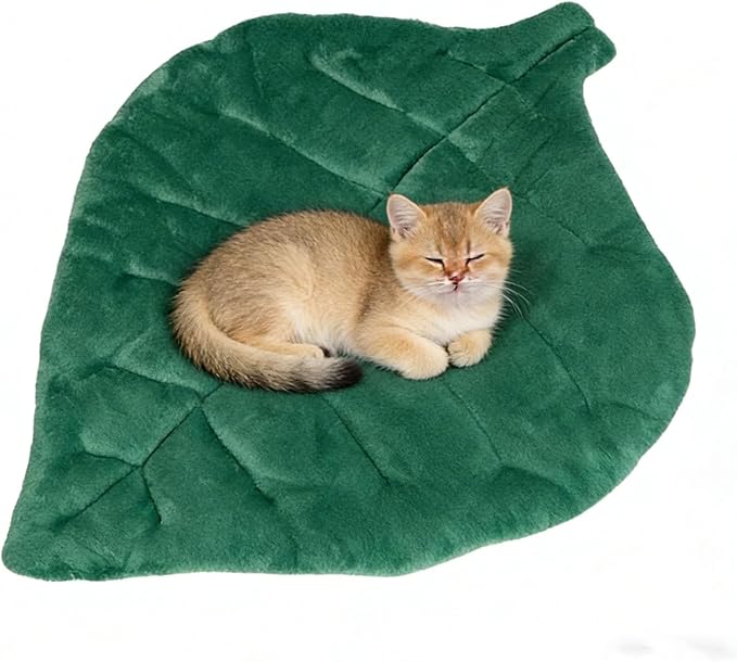 Self Warming Cat Bed 26''×20‘’ Leaf Shaped Soft Flannel Cotton Pet Mat Blanket Dog Mat for Indoor Bed Couch Sofa Floors Cat and Dog (Green)