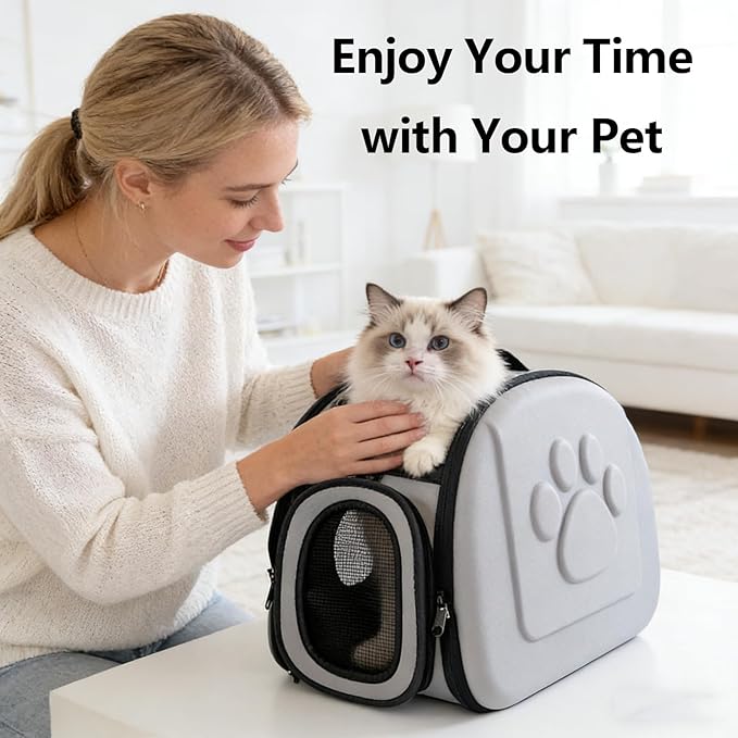 Cats Carrier for Cats & Small Dogs, Puppy,Up to 18lbs, Soft Pet Carrier Backpack with Mesh Windows, Ventilated Handbag for Travel/Hiking/Camping/Bag, Portable Crate (Gray)