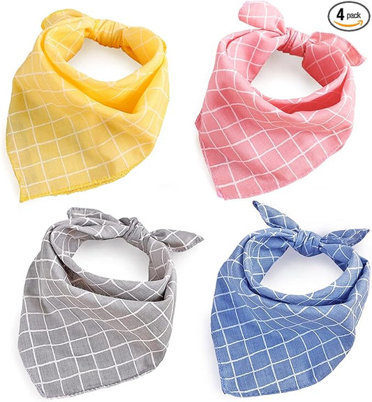 4PCS Spring Dog Bandanas Cat Birthday Cute Soft Cotton Puppy Scarfs Washable Daily Handkerchief Pink Yellow Blue Grey Comfortable Gifts, Adjustable Accessories for Small Medium Large Girl Boy Pup Pet