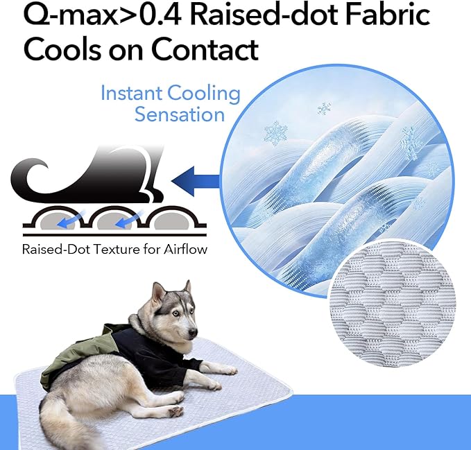 Dog Cooling Mat 46"x36" for Large Dogs (Labs, German Shepherds, Huskies), Q-Max>0.4 Ice-Silk, Waterproof Non-Slip Machine Washable for Crate Indoor Outdoor Travell (L)