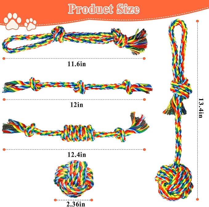 ASOCEA 5 Pack Dog Rope Toys Cotton Puppy Teething Rope Durable Chew Toys for Boredom Small Dogs Puppies Interactive Tug Toy for Training Fetching (Colorful)