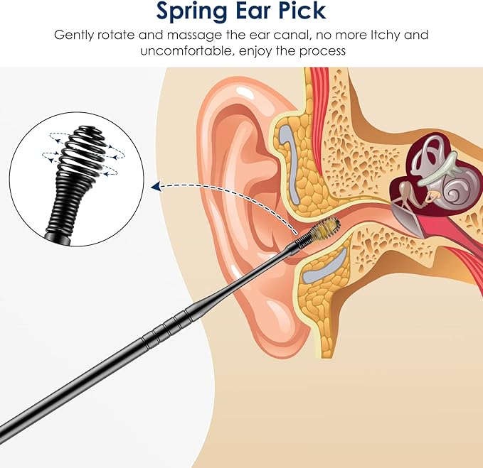 Ear Cleaning Kit,Safe Ear Wax Removal Tool,Earwax Removal Kit,Easy to Use,Painless Ear Pick,with Storage Box and Cleaning Brush (Black)