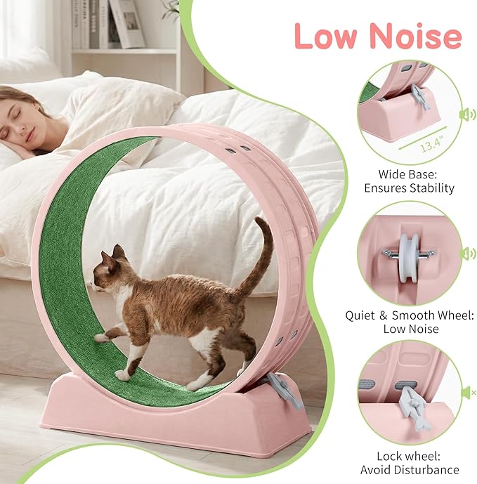 Outvita Cat Exercise Wheel for Indoor Cats, 31.5" Cat Treadmill with Detachable Carpet ＆ Locking Mechanism, Cats Running Wheel Helps Cats to Lose Weight and Keep Health, Easy Assembled (Pink)