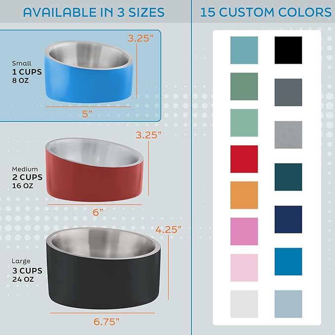 Master Pet Supply Stainless Steel Slanted Dog Cat Food Bowl - 8 oz Heavy Duty - Pistachio, Double Wall Insulated, Non-Slip Elevated Bowl for French Bulldogs Pugs Cats, Anti Rust Dishwasher Safe