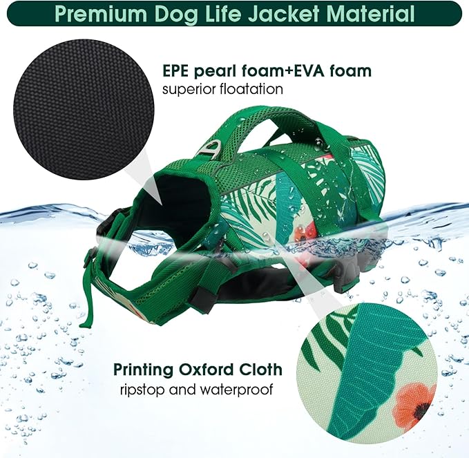 Kuoser Dog Life Jacket Medium, High Flotation Reflective Dog Life Vest for Swimming Boating, Adjustable Dogs lifejacket with Rescue Handle, Safety Pet Life Preserver Floats for Spring Summer Pool, XS