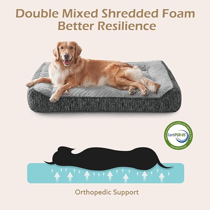 JOEJOY Extra Large Orthopedic Dog Beds Large Sized Dog, Extra Thick Foam Pet Bed Sofa with Bolster Sides, Large Sized Dog Bed with Removable Washable Cover, Non-Slip Bottom, Light Grey, 48''x35''