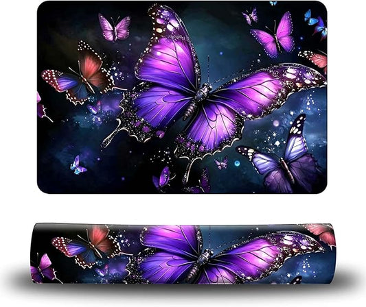 Dog Food Mat, 15.7" x 23.6" Absorbent Pet Feeding Mat for Food and Water, Waterproof Diatom Mud Pet Placemat with Non-Slip Rubber Backing, Cat Bowl Mat for Floors - Purple Butterfly 1