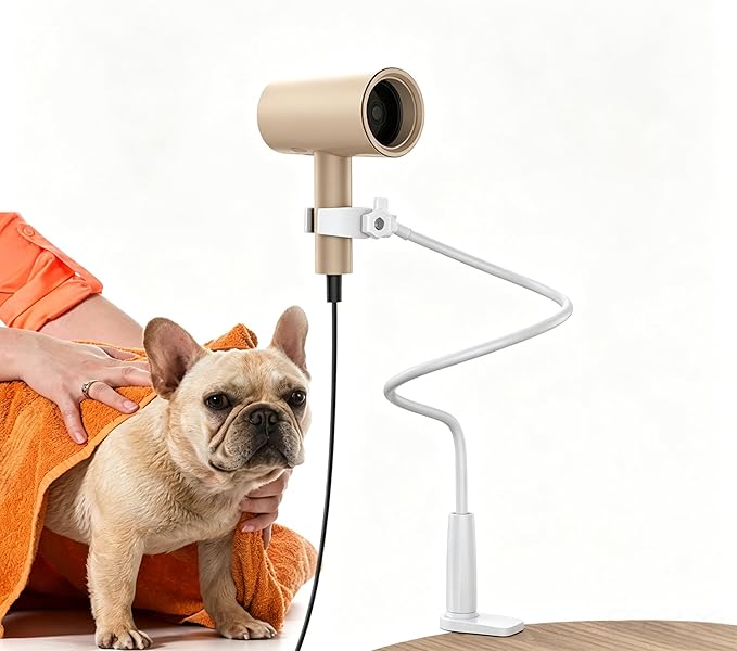 Dog Hair Dryer Stand Holder - Adjustable 31.5" Heavy Duty Blow Dryer Mount, Hands Free Pet Grooming Tool for Dogs with Secure Clamp, Fits Most Hair Dryers (White)