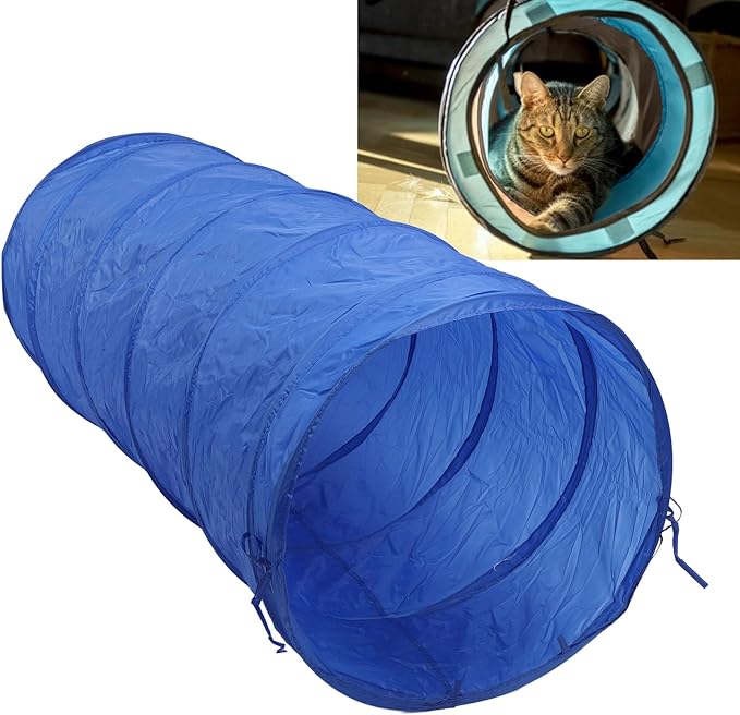 Drfeify Dog Agility Training Tunnel Portable Tear Proof Round Tunnel for Dog Play Training, Blue Oxford Fabric 23.6 X 59.1in