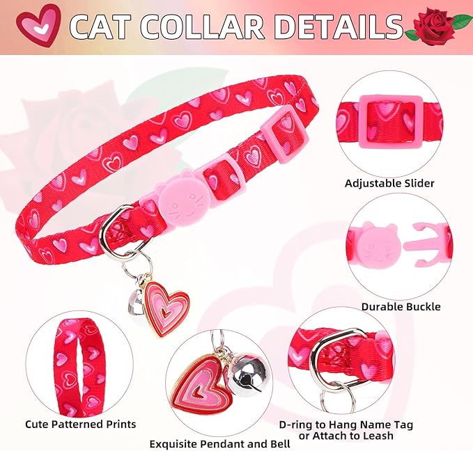 PUPTECK Cat Collar Breakaway with Bells, Kitten Collar Outfit Adjustable for Girl Boy Small Pet Puppy Bunny, Cute Costume Accessory with Safety Release Buckle (Valentines)