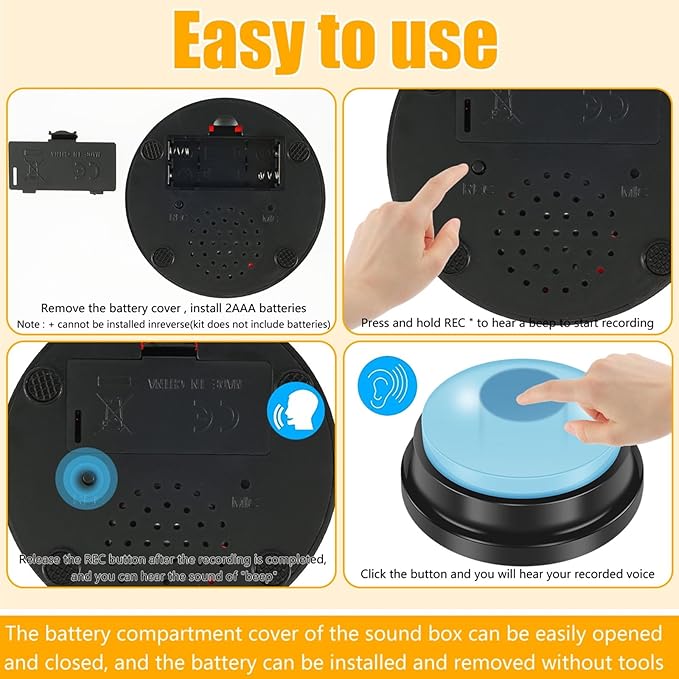 4Pcs Dog Button with 4 Color Dog Talking Button Recordable Pet Training Buzzer Portable Communication Button Battery Powered Pet Training Button Fun Voice Recording Button for Dogs