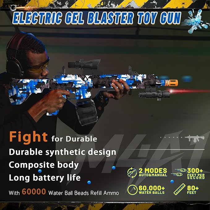 Electric Gel Ball Blaster, High Speed Automatic Splatter Ball Blaster with 60000+ and Goggles, Rechargeable Splatter Ball Toys for Outdoor Activities Shooting Game Party Favor- Blue
