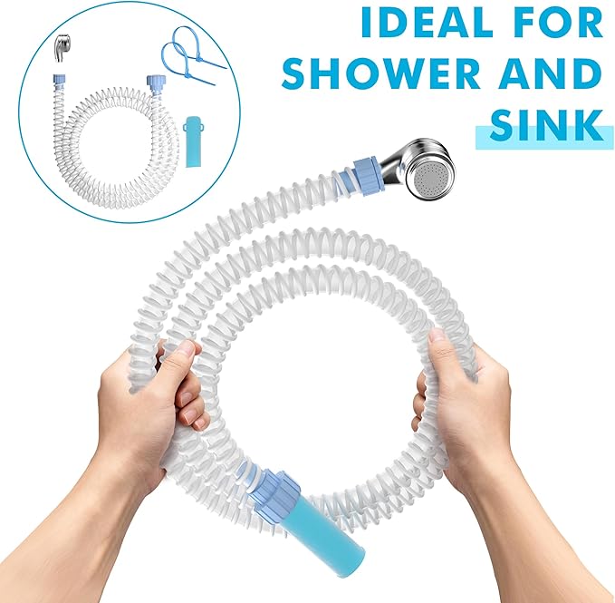 Slip-On Dog Shower Attachment for Bathtub Faucet, Ear-Tab Zip-Tie Connector, Handheld Sprayer Head, 5 ft Hose, Fits Spouts up to 3 in