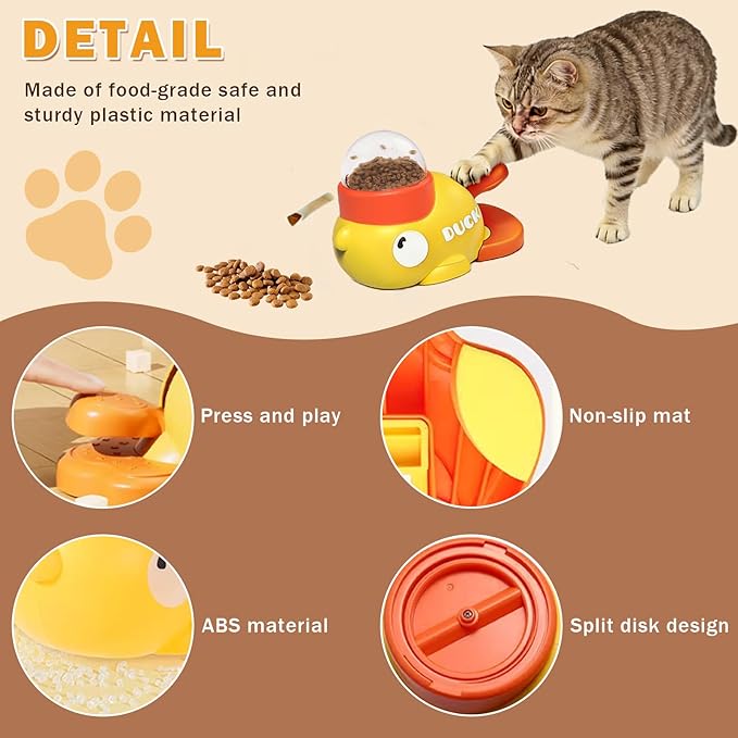 Fanosy Interactive Treat Dispenser Toy for Dogs & Cats - 2-in-1 Food Puzzle Slow Feeder, Durable Cute Duck Shape, IQ Training, Reduces Bloating (Yellow-1)