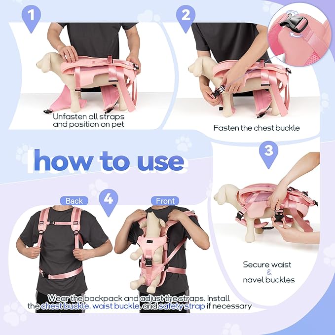 YUDODO Front Pet Carrier Backpack for Small Dogs, Secure and Breathable Mesh, Ergonomic Support, Adjustable for Walking, Hiking, or Travel (Pink M)