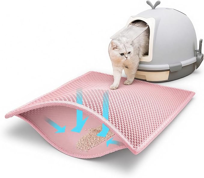 Pieviev Cat Litter Mat Double Layer Waterproof Urine Proof Trapping Mat 1 Pack (Pink, 24x15 Inch (Pack of 1))