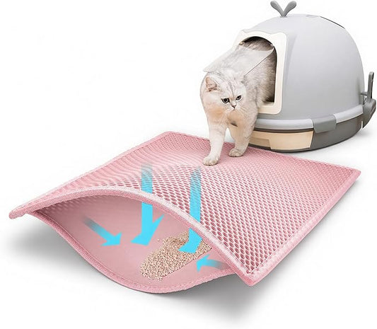 Pieviev Cat Litter Mat Double Layer Waterproof Urine Proof Trapping Mat 1 Pack (Pink, 24x15 Inch (Pack of 1))