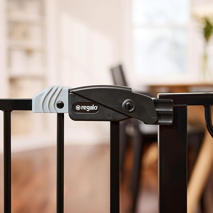 Regalo Safety 29-49" Easy Step Extra Wide Baby Gate for Doorways & Bottom of Stairs, Pressure Mounted Safety Gate with Door for Babies, Toddlers & Pets, Black