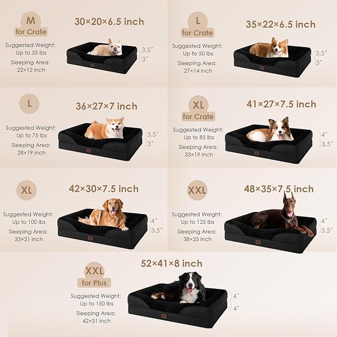 EHEYCIGA Orthopedic Dog Bed for Large Sized Dog, 41x27 Inch Large Memory Foam Dog Couch Bed with Sides, Waterproof Liner & Washable Removable Cover, Bolster Pet Sofa, Black