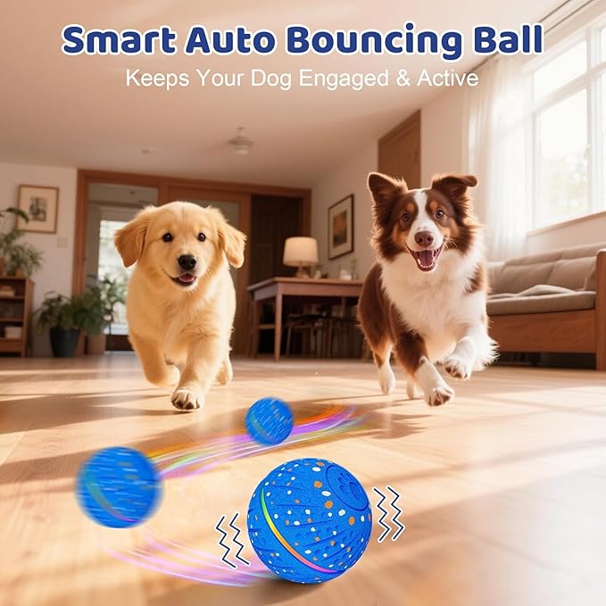 Interactive Dog Ball Toy - Smart Moving Bouncing Dog Ball with RGB Lights, E-TPU Material, 3 Play Modes Automatic Rolling Ball Dogs Toy for Small Medium Dogs Keep Them Busy(Blue)