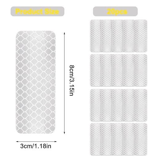 20PCS Night White Reflective Tape,Mailbox Reflectors,Can Be Used as Helmet Stickers and Tape,Applicable for Bikes,Pets and Gear,Enhancing Nighttime Safety