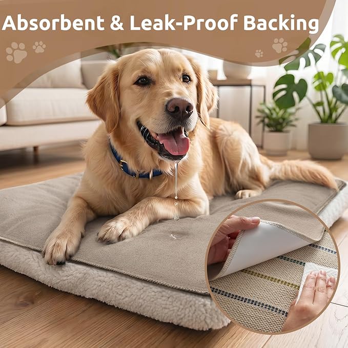 MontVoo Washable Dog Bed Cover, Absorbent Quick Dry Pet Bed Sheet, Easy Hair Removal Couch Covers for Dogs/Cats, 24x35 Inches, Waterproof PU Backing Dog Bed Mat for Car Seat, Crate, Cover Only, Beige