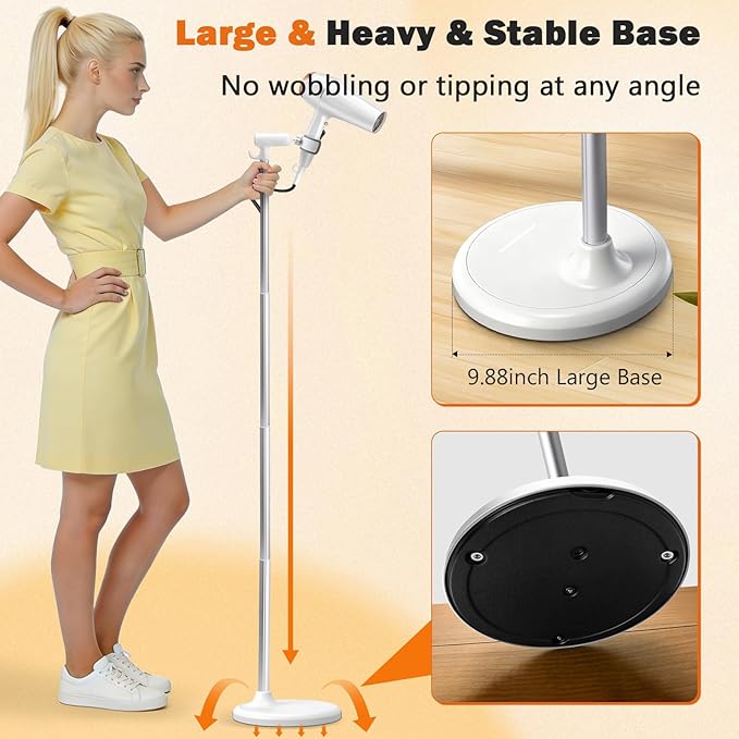 Hair Dryer Stand Hands Free, 17-51in Height Adjustable, 360-Degree Rotating Blow Dryer Stand, Universal Grip Works for 99% Blow Dryer, Metal Hair Dryer Holder Stand for Bathroom, Vanity, Makeup Room