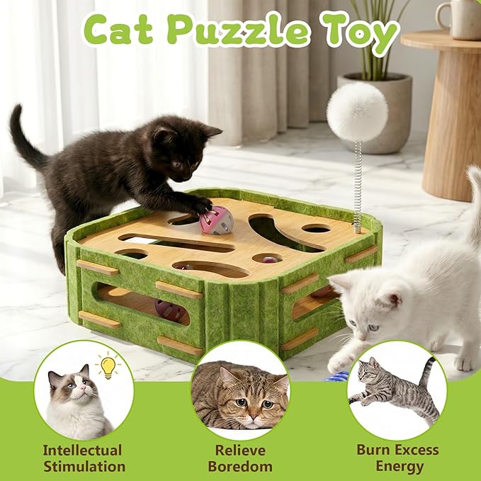 15 Pcs Cat Scratch Puzzle Box, Cat Nail File Enrichment Toy Intelligence Treat Puzzle Feeder Box for Indoor Kitten