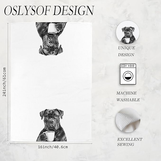 Funny Cane Corso Kitchen Towels, Cane Corso Gifts Dish Tea Towels, Black and White Dog Lovers Owner Gifts Hand Towel for Kitchen, Coffee Bar Station Decor, 16x24 Inch