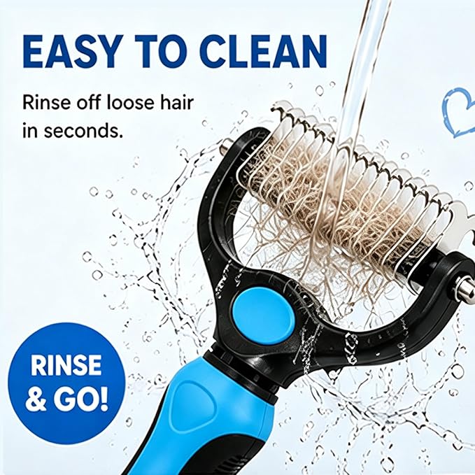 Pet Grooming Tool for Dogs & Cats, Includes Dual-Sided Dematting Comb & Stainless Steel Comb, Deshedding Brush for Long Hair, Thick & Double Coats, Pet Shedding & Loose Hair Removal Tool (Pink)