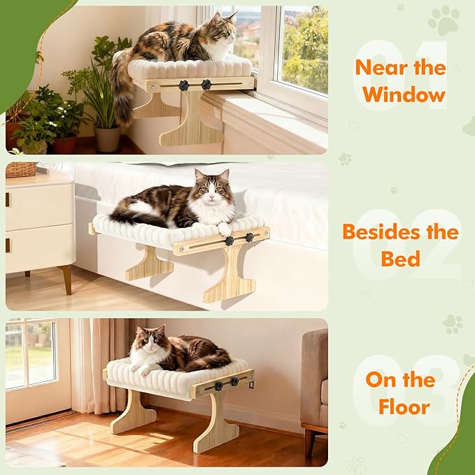 XiaZ Cat Perch for Window Cats Hammock Indoor Bed for Window Adjustable Wooden Frame Bird Watching Sunbathing Space-Saving Single Layer 18 * 16 * 9.4inch (Small Breeds Recommended)