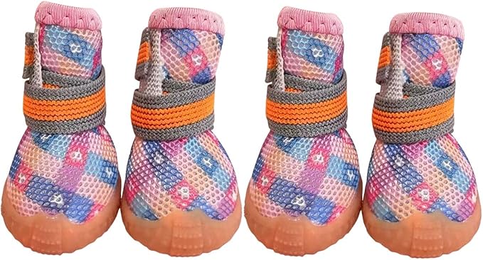 Dog Boots & Paw Protectors for Summer Hot Pavement Puppy Shoes with Anti-Slip Rubber Soles Pet Socks for Small Medium Dogs_5#(Pink)