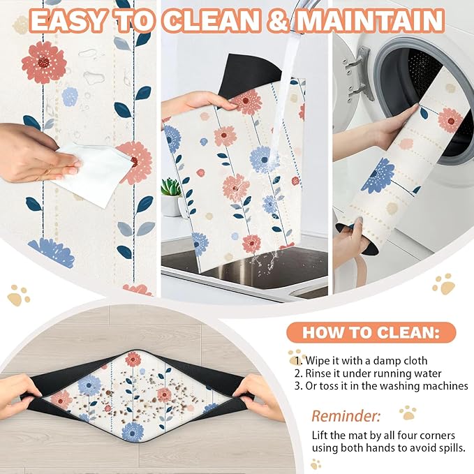 Whispering Spring Floral Dog Food Mat Absorbent Dog Cat Bowl Mat for Food and Water, Quick Dry Pet Feeding Placemats Non-Slip Feeding Mats Pet Supplies, 24" x 32"