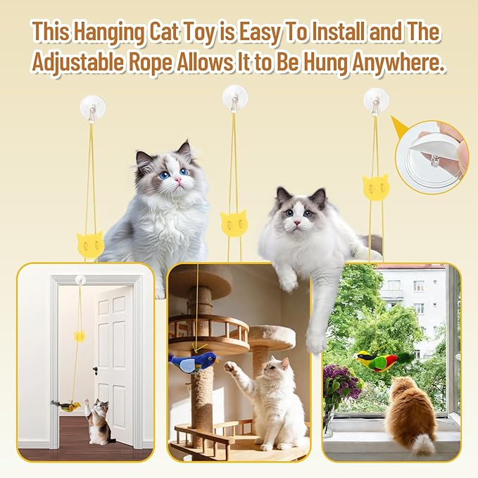 Obfuscate Flying Bird Cat Toy,Realistic Interactive Hanging Cat Toy with Chirping Sound,Retractable Door Frame Toy for Indoor Cats,Suitable for Bored Kittens and Multi-cat households(4Pcs)