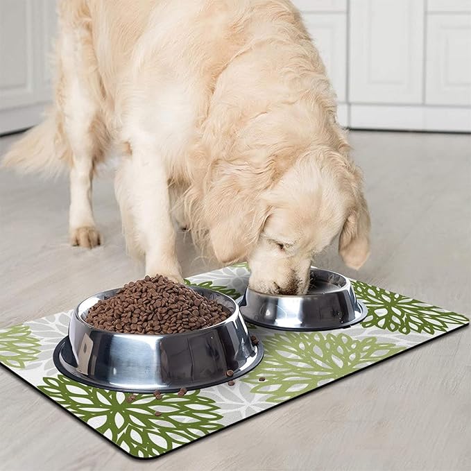 Dog Food Mats 2 Pack for Floors, Absorbent and Quick-Drying Pet Cat Food Mat,Anti-Fouling and Easy-to-Clean Pet Feeding Mat,Dog Bowl Mat for Messy Drinking Water Bowls 12"x 20"+18x24