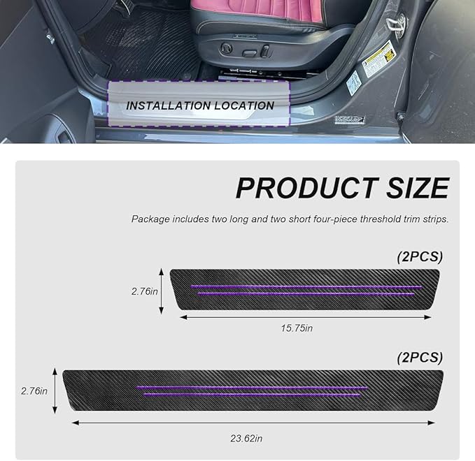 4 PCS Car Door Sill Protector, Waterproof Carbon Fiber Style Car Door Entry Guard Sill Protector, Anti-Scratch Door Threshold Strips Stickers for Most Vehicles, Car Accessories (Purple-4pcs)