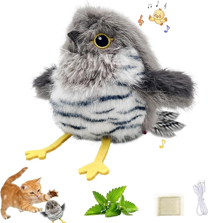 Interactive Cat Toys for Indoor Cats – Flying Bird Cat Toy, Flapping Bird Cat Toy with Chirping Sound,Interactive Flappy Bird Cat Toys,Rechargeable Touch Activated Flying Bird Cat Toys For Indoor Cats