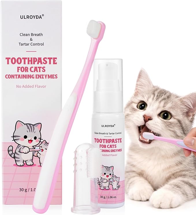 Dental Care Kit – Cat Toothbrush and Toothpaste – Enzymatic & No Added Flavor – Fights Plaque, Tartar & Bad Breath – Soft-Bristled Toothbrush & Finger Brush – For Sensitive Cats & Kittens, 1.06 oz