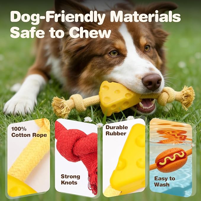 FOFOS Dog Chew Toys for Aggressive Chewers, 3 Pack Rubber Dog Rope Toys, Tough Toys for Boredom Relief and Cleaning Teeth, Indestructible Tug of War Toys for Small Medium Dogs