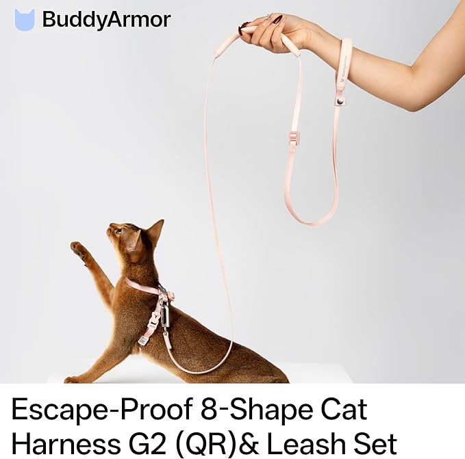 Cat Harness and Leash Set, Escape Proof Figure 8 Cat Harness Adjustable Anti-Choke Quick Release w/QR Tag, Soft Thin Crossbody/Waist Leash and Harness Set for Cats≤22lbs (Space Gray, S)
