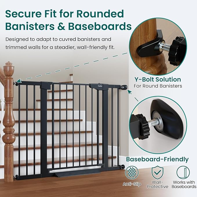 Cumbor 2 Pack 30-46" Baby Gate for Stairs, Mom's Choice Awards Winner-Auto Close Dog Gate for doorways, Easy Install Pressure Mounted Pet Gates Indoor, Easy Walk Thru Wide Safety Gate for Dog, Black