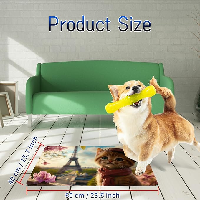 Dog Food Mat, 15.7" x 23.6" Absorbent Pet Feeding Mat for Food and Water, Waterproof Diatom Mud Pet Placemat with Non-Slip Rubber Backing, Cat Bowl Mat for Floors - Pink Flower Kitten
