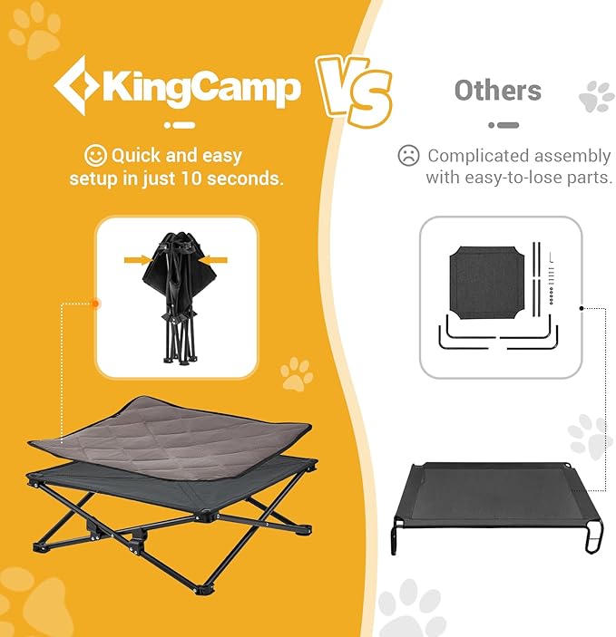 KingCamp Elevated Dog Bed for Medium Dogs, Outdoor Raised Cooling Pet Cot Bed with Washable Breathable Mesh & No-Slip Feet Perfect for Camping, Backyard, Indoor Use (Medium, Black)